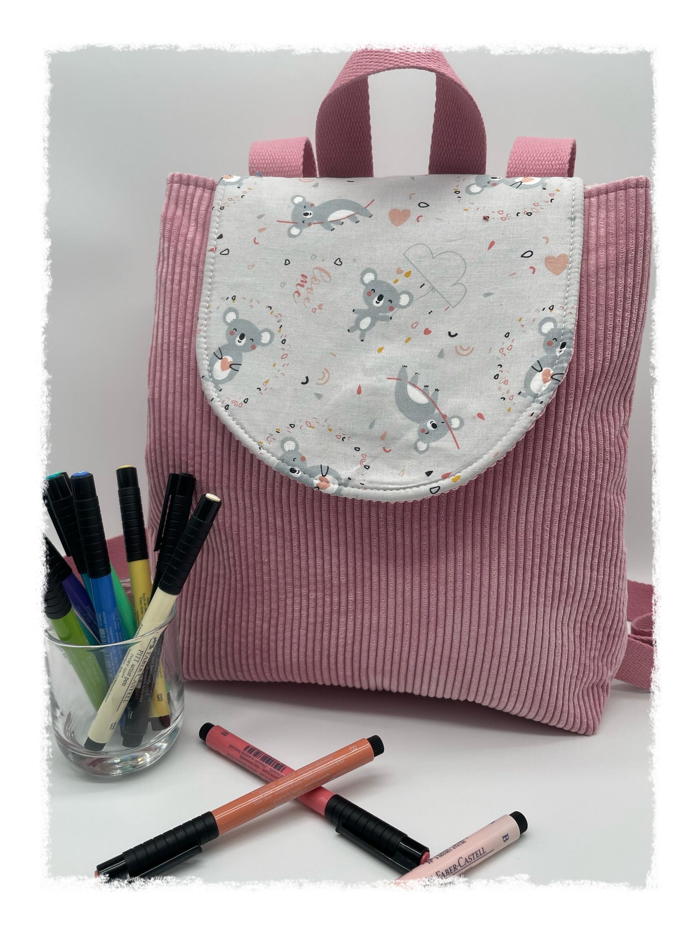 Sac à dos Choupy Velours rose et imprimé koalas gris