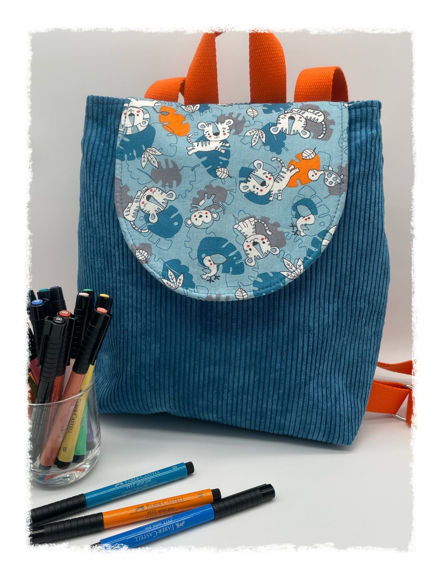 Sac à dos Choupy Velours velours bleu et imprimé tigres