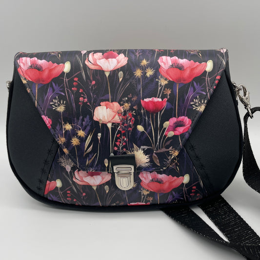 Sac bandoulière Zamara simili fleuri et noir uni