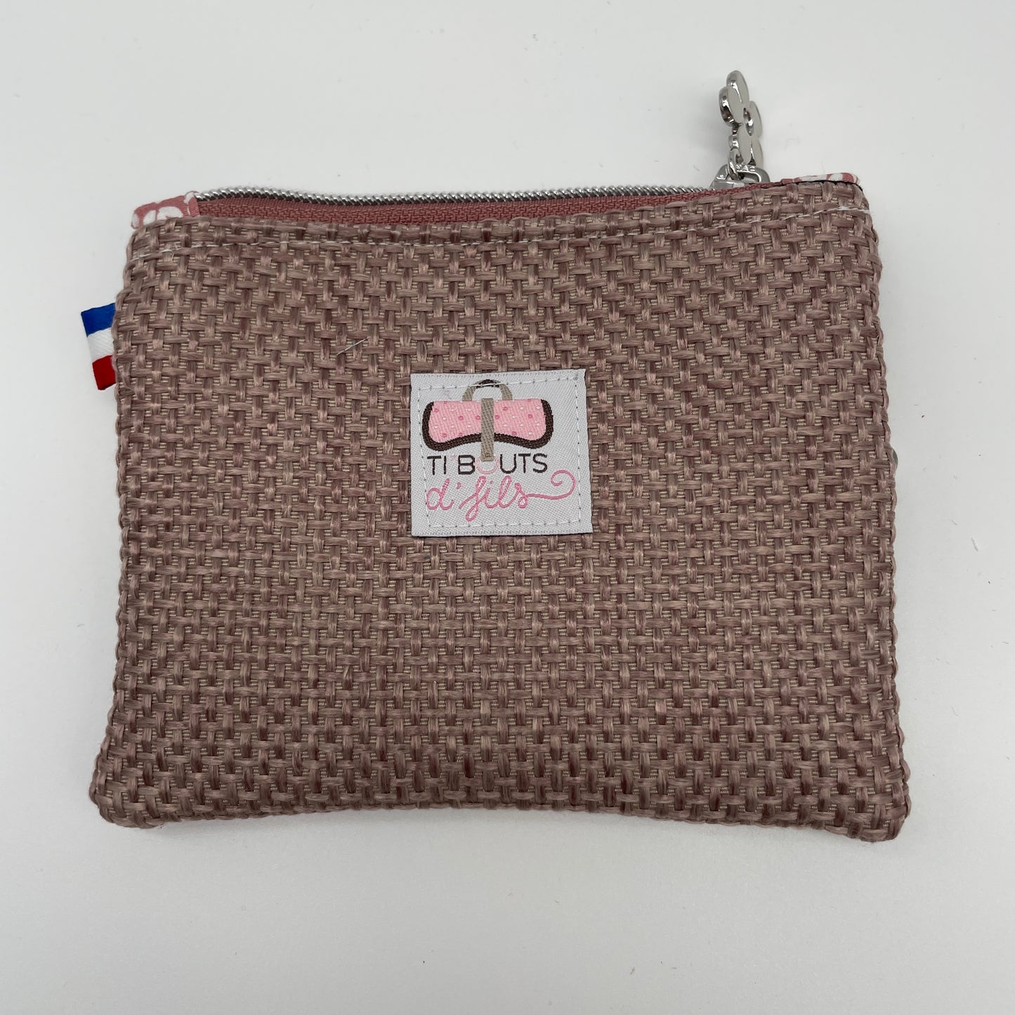 dos pochette 2 zips tissu tissé vieux rose