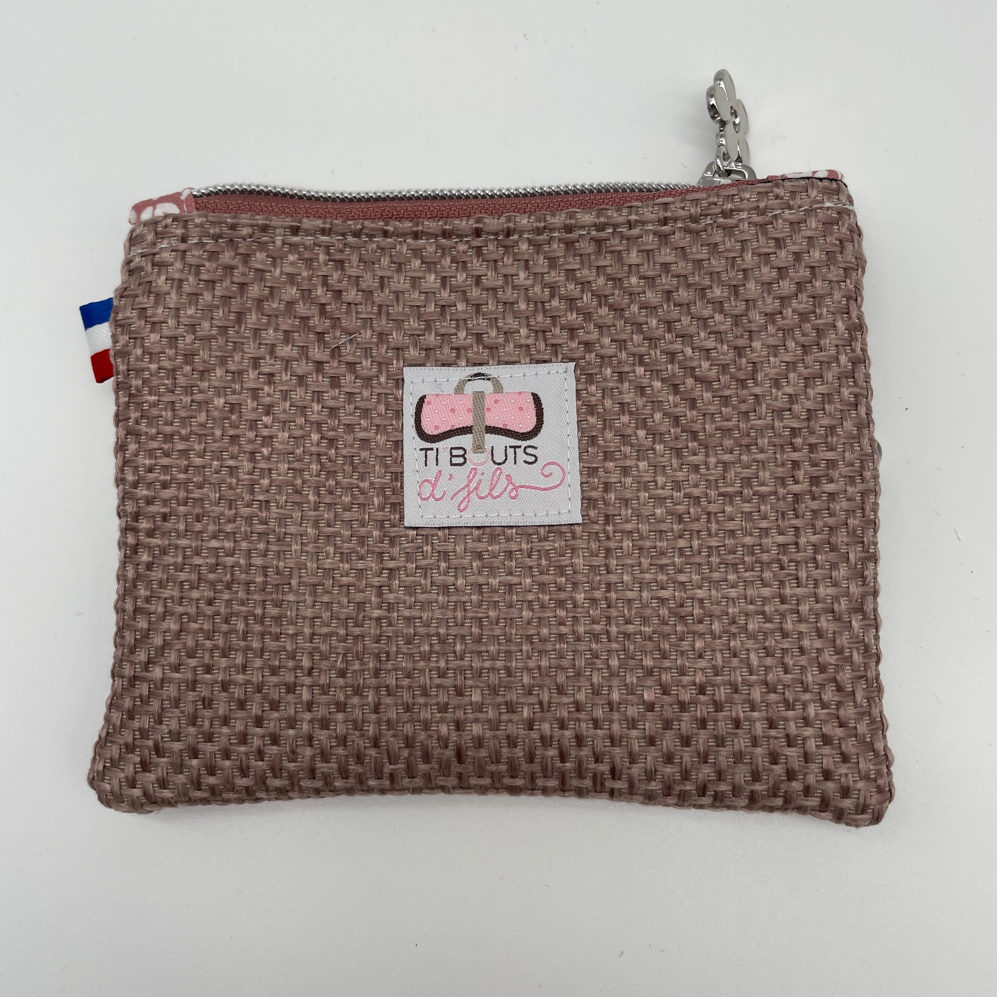 dos pochette 2 zips tissu tissé vieux rose